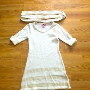 Beige knitted dress with scarf connected